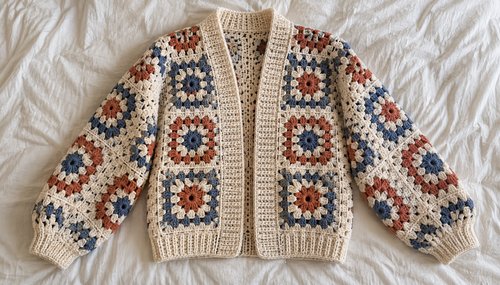 Colorful granny square crochet jacket