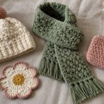 Crochet gift ideas collection with hat, scarf and pouch