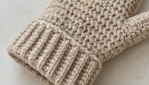 Crochet mittens in cream and dusty pink