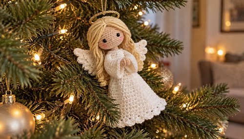 Easy crochet angel styled on a Christmas tree