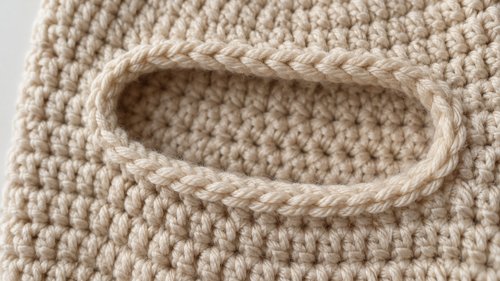 Crochet balaclava: close-up of face opening ribbing detail