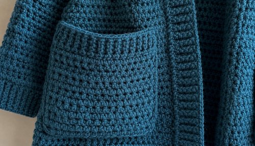 Crochet cardigans: close-up of stitch texture and pocket detail