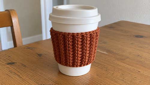 Crochet cup cozy on a takeout coffee cup