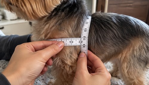 Measuring a dog for a crochet sweater, tape measure around the chest