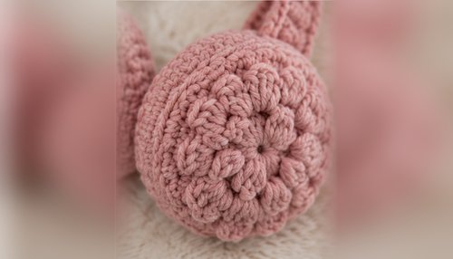 Close-up of a crocheted earmuff cup showing single crochet rounds