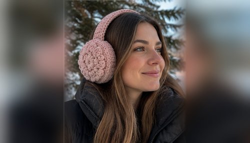 Woman wearing crochet earmuffs outdoors in winter