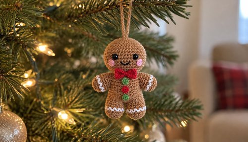 Tiny no-sew crochet gingerbread man mini ornament