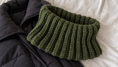 Crochet neck warmer styled with a winter coat
