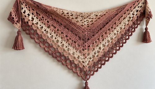Triangle crochet shawl showing solid double crochet sections
