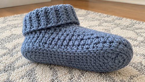 Close-up of crochet slipper sole and stitch detail